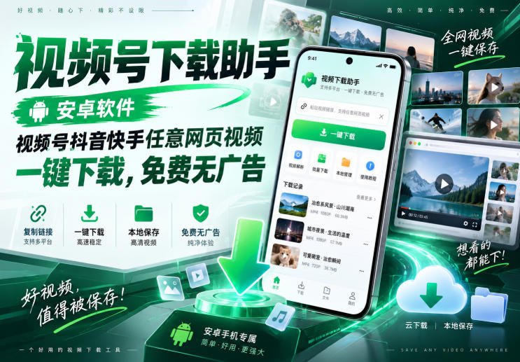 视频号下载助手,安卓软件,视频号抖音快手任意网页视频,一键下载,免费无广告|副业联盟