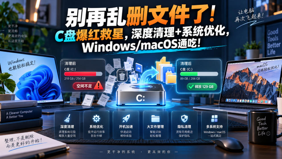 别再乱删文件了!C盘爆红救星,深度清理+系统优化,Windows/macOS通吃!|副业联盟