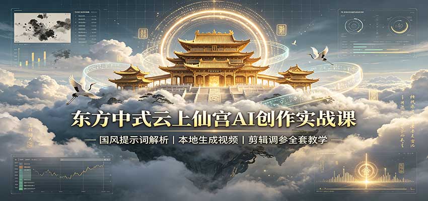 东方中式云上仙宫AI创作实战课:国风提示词解析,本地生成视频,剪辑调参全套教学|副业联盟