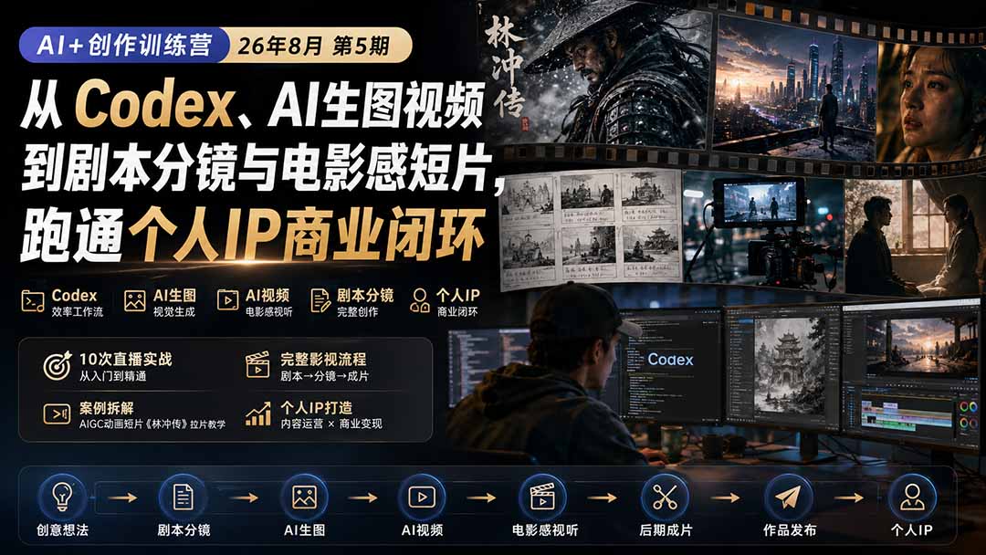 AI+创作训练营26年第5期-更新:从Codex、AI生图视频到剧本分镜与电影感短片,跑通个人IP商业闭环|副业联盟