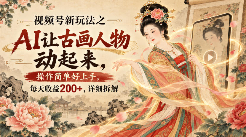 视频号新玩法之AI让古画人物动起来，操作简单好上手，每天收益200+，详细拆解 - 副业联盟|副业联盟