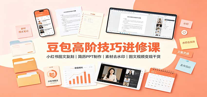 豆包高阶技巧进修课:小红书图文复刻,简历PPT制作,素材去水印,图文视频变现干货|副业联盟