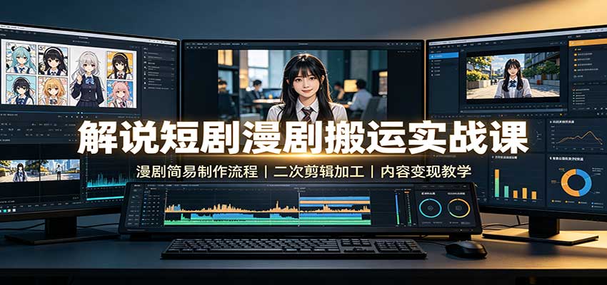 解说短剧漫剧搬运实战课:漫剧简易制作流程,二次剪辑加工,内容变现教学|副业联盟