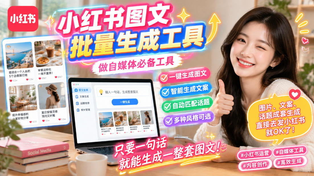 小红书图文批量生成工具,话题、文案、配图一键生成,直接发布,做自媒体必备工具|副业联盟