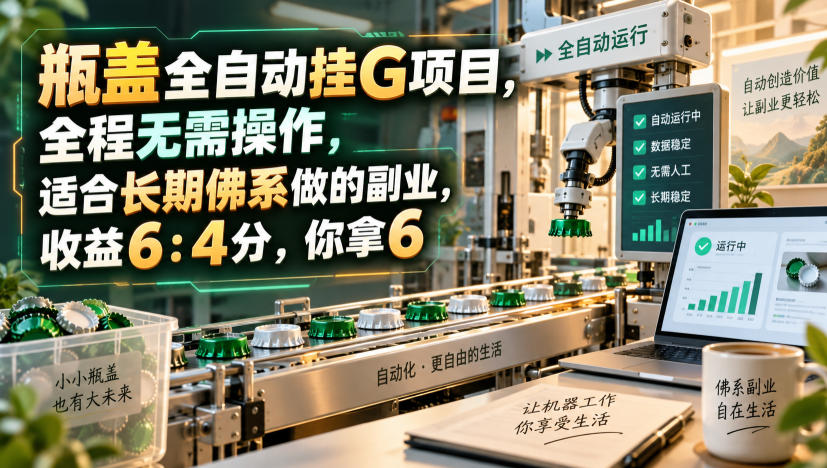 瓶盖全自动挂G项目,全程无需操作,适合长期佛系做的副业,收益6:4分,你拿6【揭秘】|副业联盟