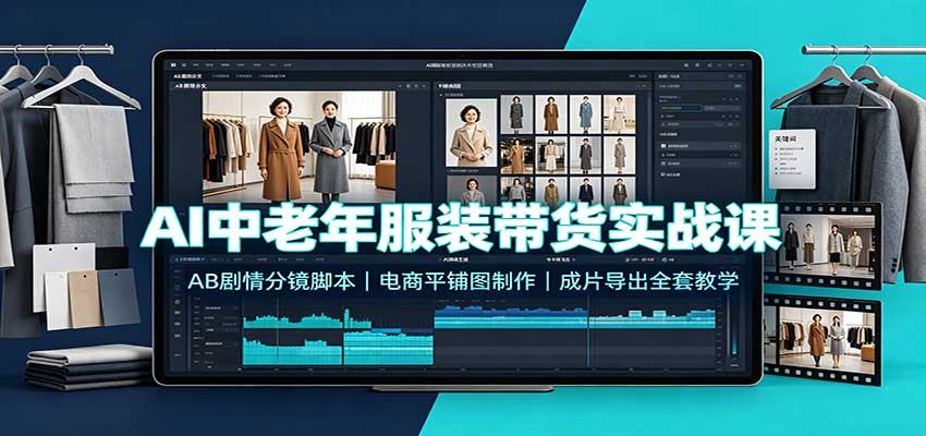 AI中老年服装带货实战课:AB剧情分镜脚本,电商平铺图制作,成片导出全套教学|副业联盟