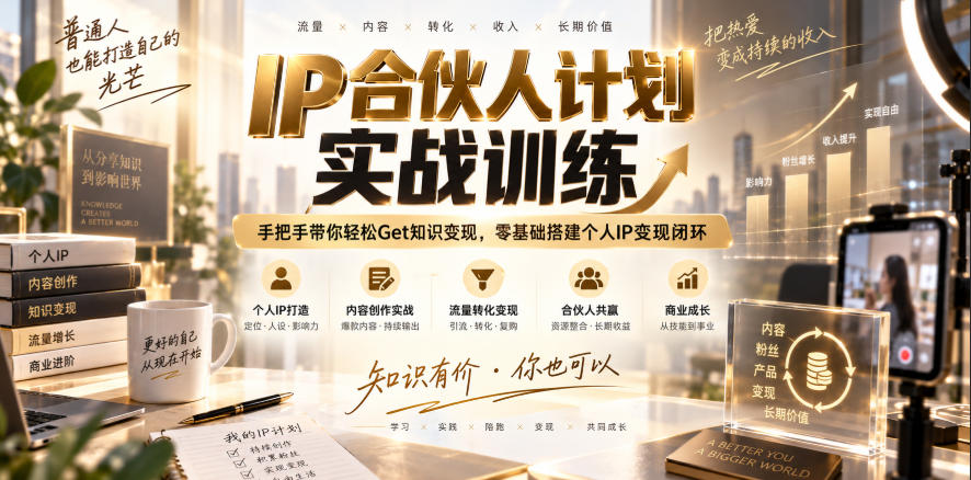 IP合伙人计划实战训练,手把手带你轻松Get知识变现,零基础搭建个人IP变现闭环(更新260908)|副业联盟
