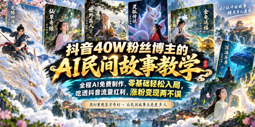 抖音40W粉丝博主的AI民间故事教学，全程AI免费制作，零基础轻松入局，吃透抖音流量红利，涨粉变现两不误 - 副业联盟|副业联盟