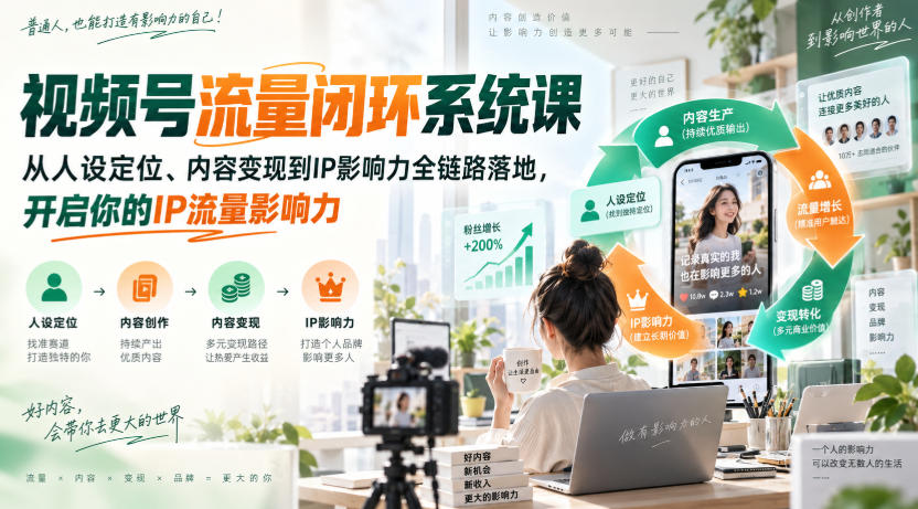 视频号流量闭环系统课,从人设定位、内容变现到IP影响力全链路落地,开启你的IP流量影响力|副业联盟