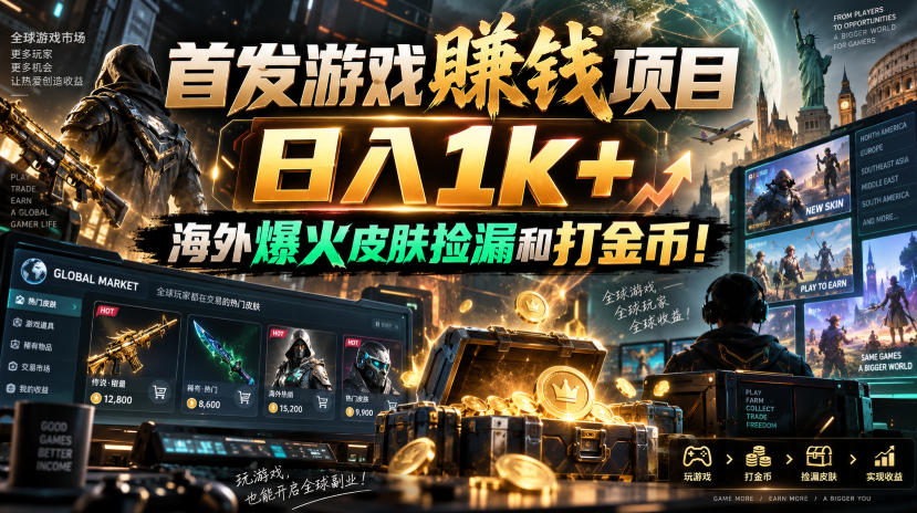 首发游戏賺钱项目,日入1k+,海外爆火皮肤捡漏和打金币!【揭秘】|副业联盟