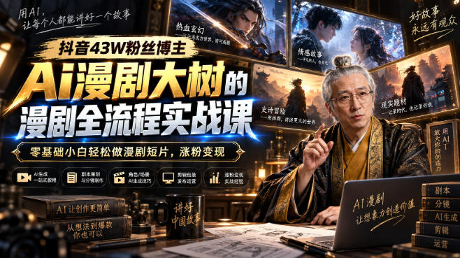 抖音43W粉丝博主Ai漫剧大树的漫剧制作全流程实战课，零基础小白轻松做漫剧短片，涨粉变现 - 副业联盟|副业联盟