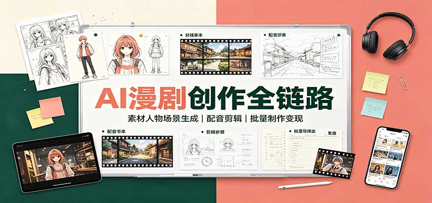 AI漫剧创作全链路:素材人物场景生成,配音剪辑,批量制作变现|副业联盟