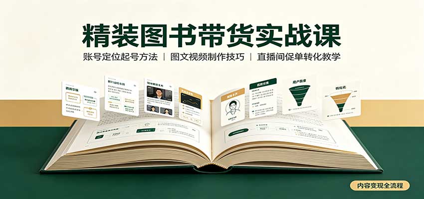 精装图书带货实战课:账号定位起号方法,图文视频制作,促单转化教学|副业联盟