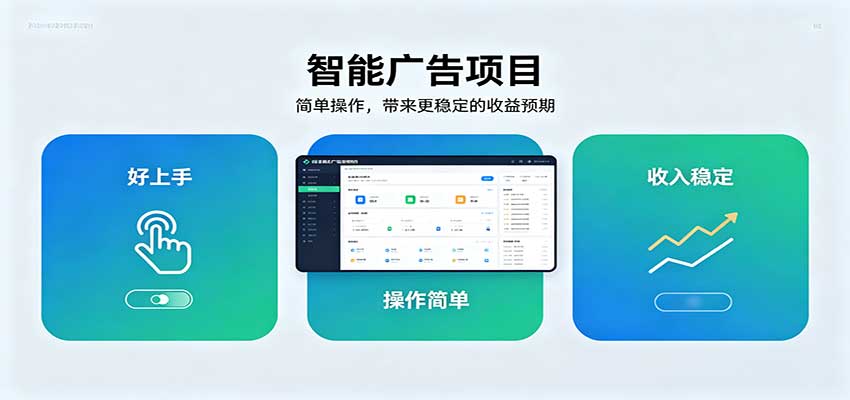 智能广告挂机项目,操作简单上手快,收益稳定可持续。稳定日入300+|副业联盟