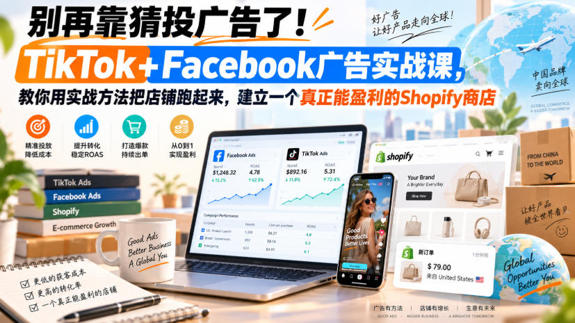 别再靠猜投广告了！TikTok+Facebook广告实战课，教你用实战方法把店铺跑起来，建立一个真正能盈利的Shopify商店【原创双语字幕】 - 副业联盟|副业联盟