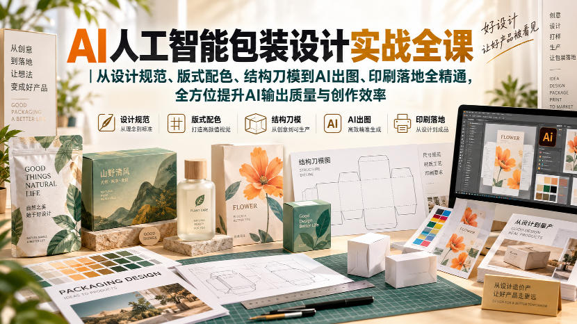 AI人工智能包装设计实战全课｜从设计规范、版式配色、结构刀模到AI出图、印刷落地全精通|副业联盟