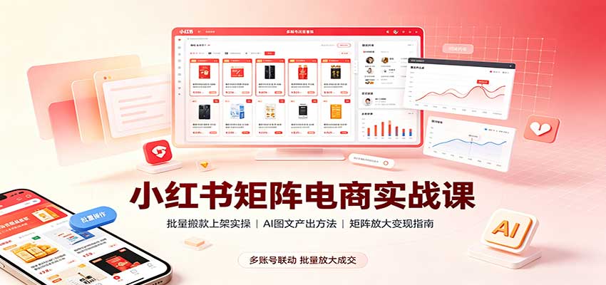 小红书矩阵电商实战课：批量搬款上架实操，AI图文产出，矩阵放大变现指南|副业联盟