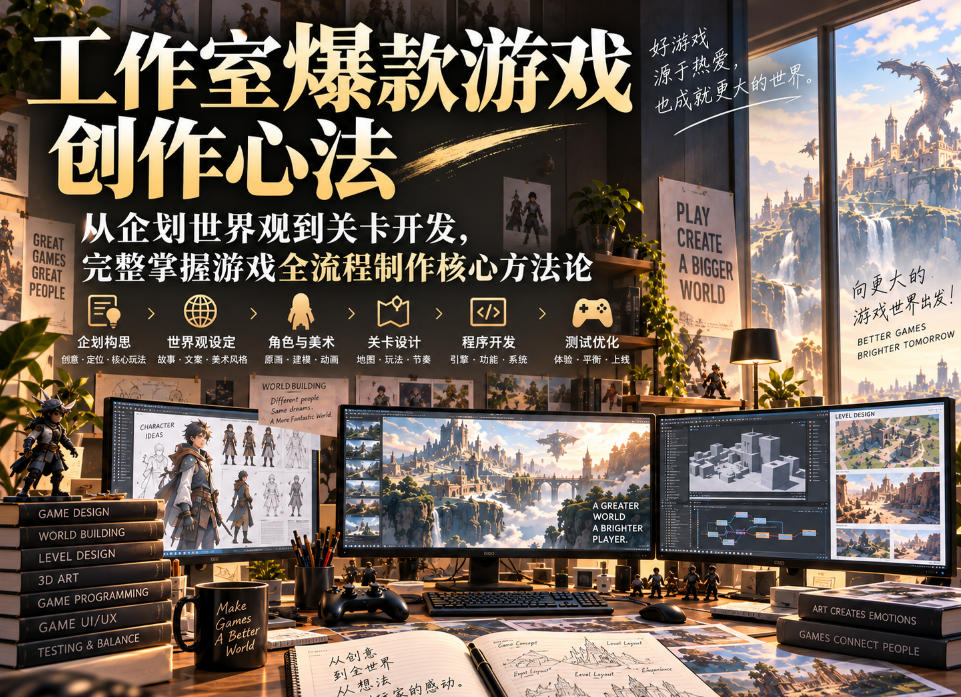 工作室爆款游戏创作心法|从企划世界观到关卡开发,完整掌握游戏全流程制作核心方法论|副业联盟
