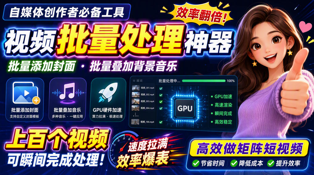 视频批量加封面,把封面添加到视频第一帧,不用剪辑软件批量添加|副业联盟