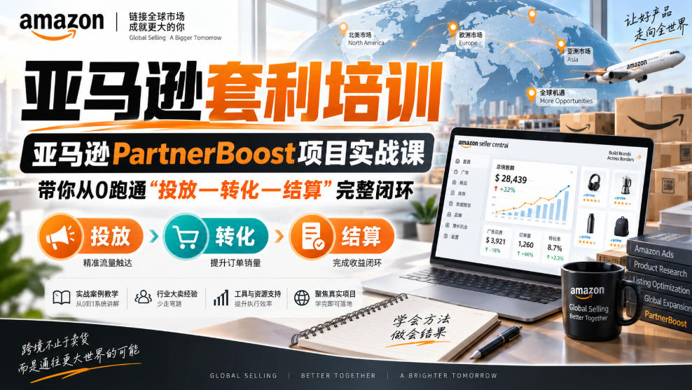 lead菌·亚马逊套利培训,亚马逊partnerboost项目实战课,带你从0跑通”投放—转化—结算”完整闭环|副业联盟