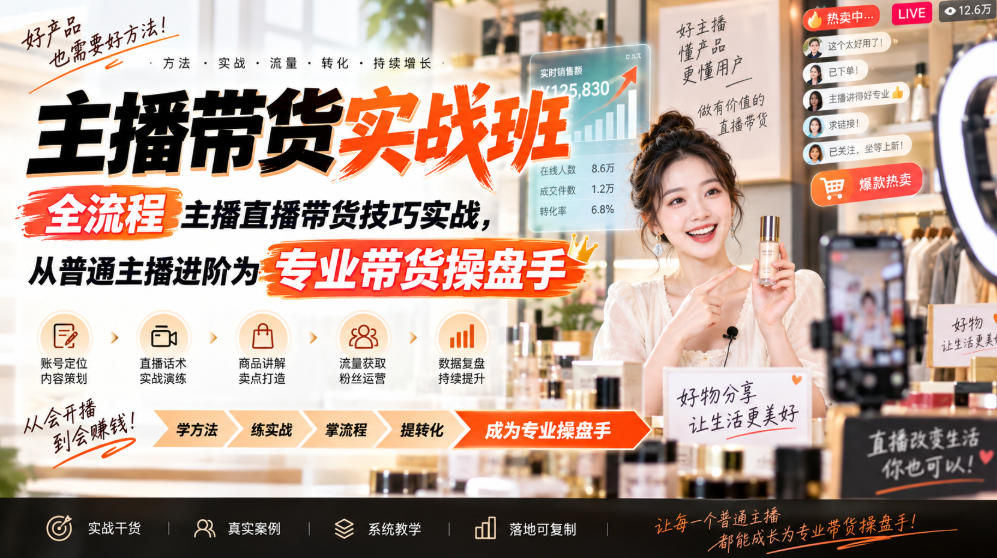主播带货实战班ZB,全流程主播直播带货技巧实战,从普通主播进阶为专业带货操盘手|副业联盟
