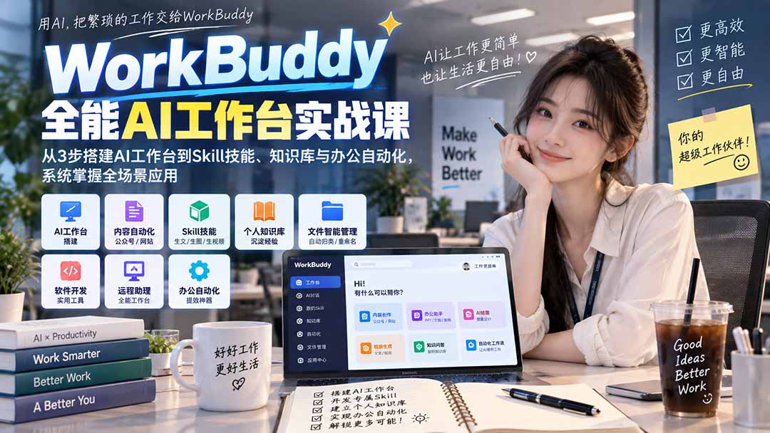 WorkBuddy全能AI工作台实战课：从3步搭建AI工作台到Skill技能、知识库与办公自动化，系统掌握全场景应用 - 副业联盟|副业联盟