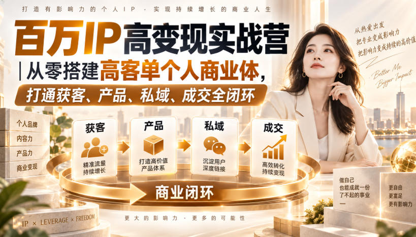 百万IP高变现实战营|从零搭建高客单个人商业体,打通获客、产品、私域、成交全闭环|副业联盟