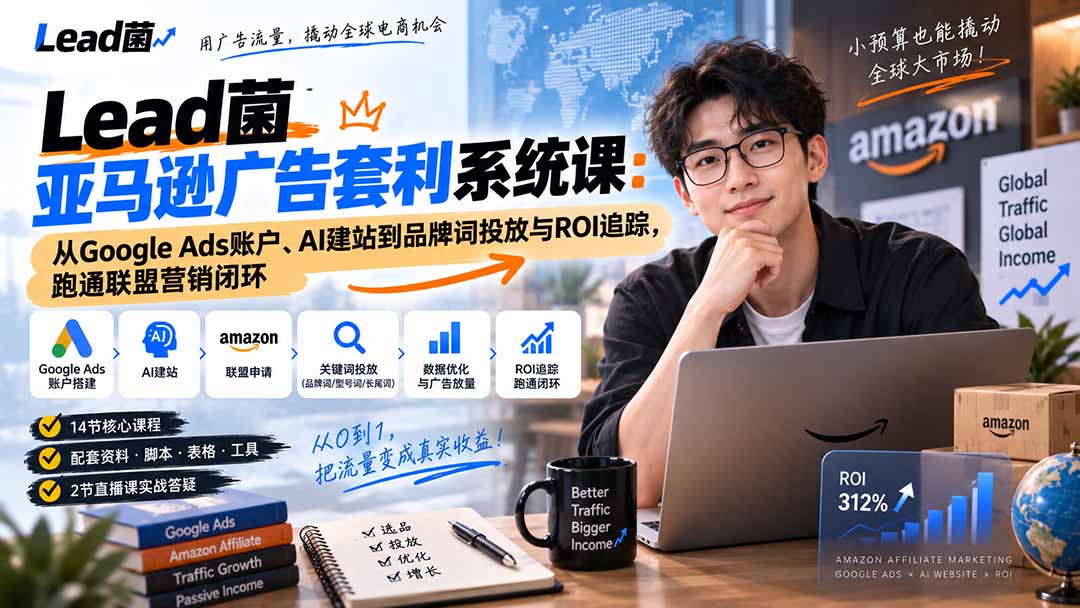 Lead菌亚马逊广告套利系统课：从Google Ads账户、AI建站到品牌词投放与ROI追踪，跑通联盟营销闭环 - 副业联盟|副业联盟