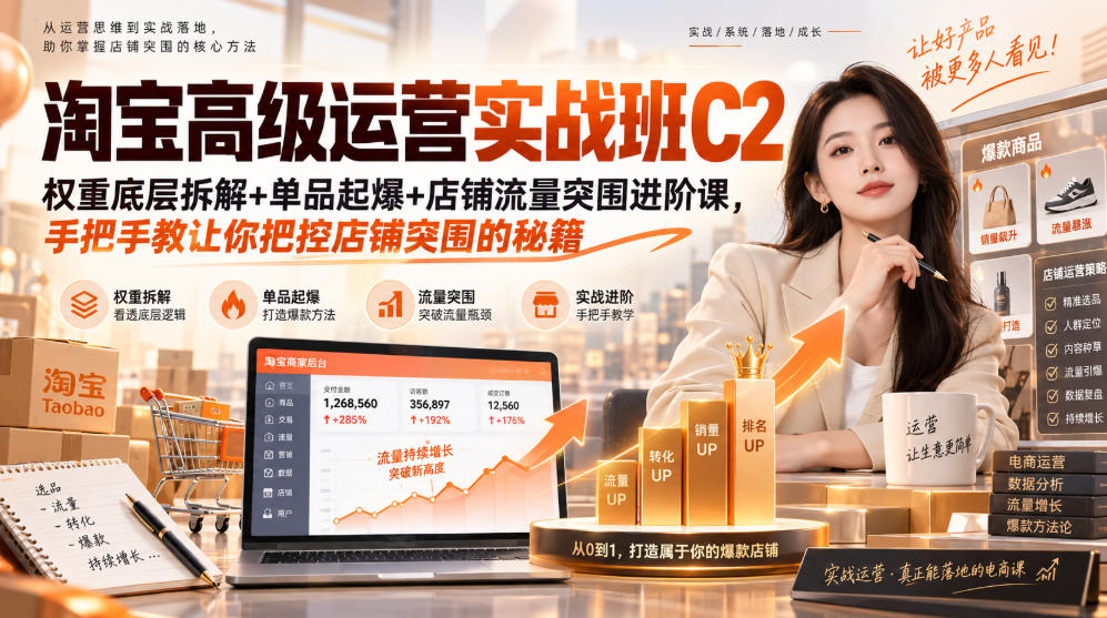 淘宝高级运营实战班C2|权重底层拆解+单品起爆+店铺流量突围进阶课,手把手教让你把控店铺突围的秘籍|副业联盟