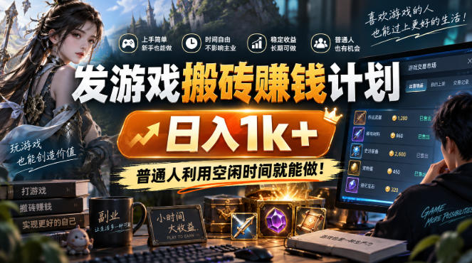 发游戏搬砖賺钱计划,日入1k+,普通人利用空闲时间就能做!【揭秘】|副业联盟