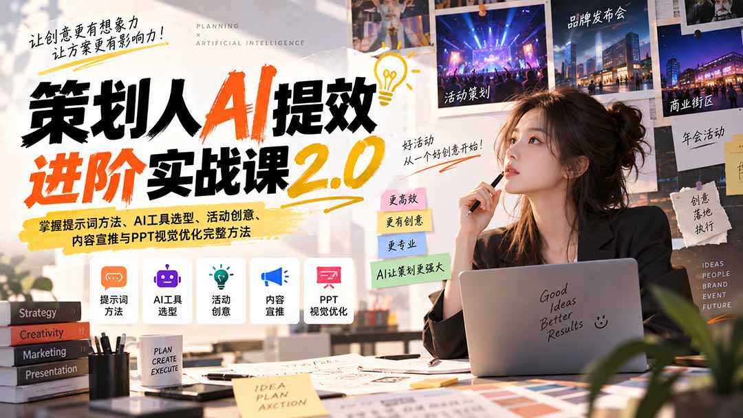 策划人AI提效进阶实战课2.0：掌握提示词方法、AI工具选型、活动创意、内容宣推与PPT视觉优化完整方法 - 副业联盟|副业联盟