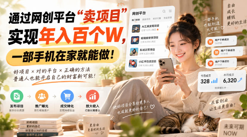 靠卖网创项目变现，一年拿下百万收益！一台手机就能操作！|副业联盟