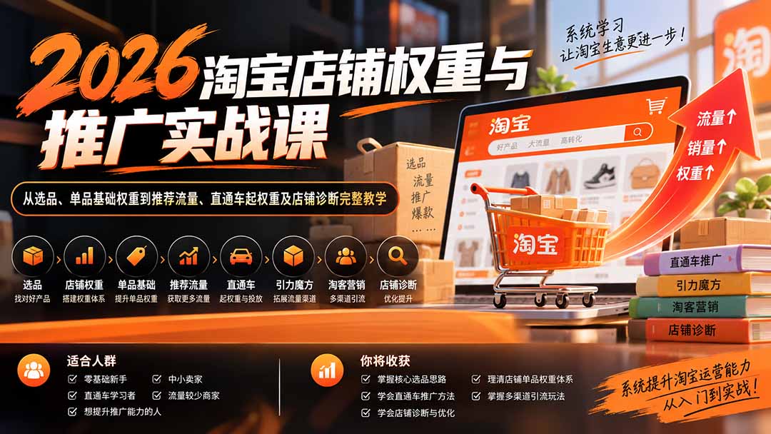 2026淘宝店铺权重与推广实战课：从选品、单品基础权重到推荐流量、直通车起权重及店铺诊断完整教学 - 副业联盟|副业联盟