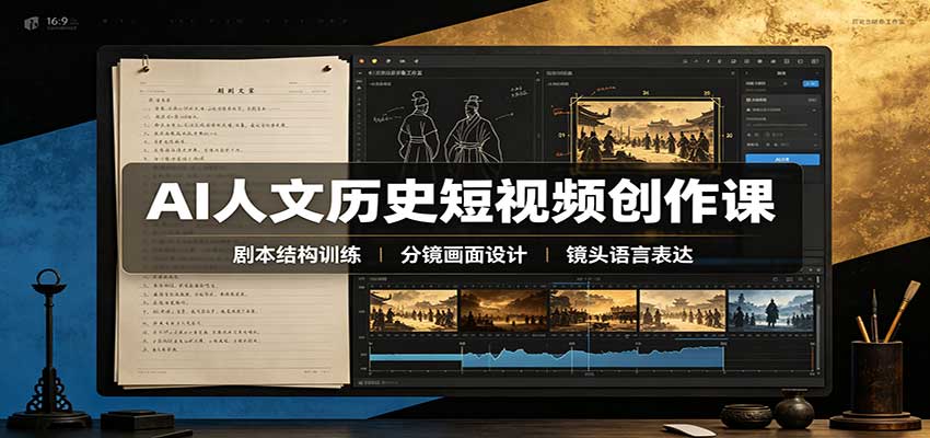 AI人文历史短视频创作课：赛道对标、剧本分镜制图，掌握视频完整产出流程|副业联盟