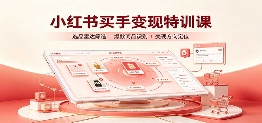 小红书买手变现特训课：账号定位养号起号，选品挂车，笔记标题封面全套教学|副业联盟