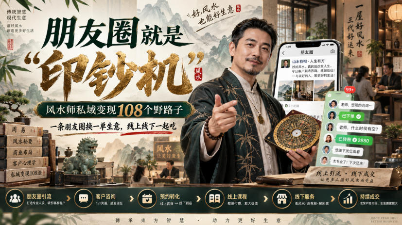 朋友圈就是“印钞机”,风水师私域变现108个野路子,一条朋友圈换一单生意,线上线下一起吃【文档】|副业联盟