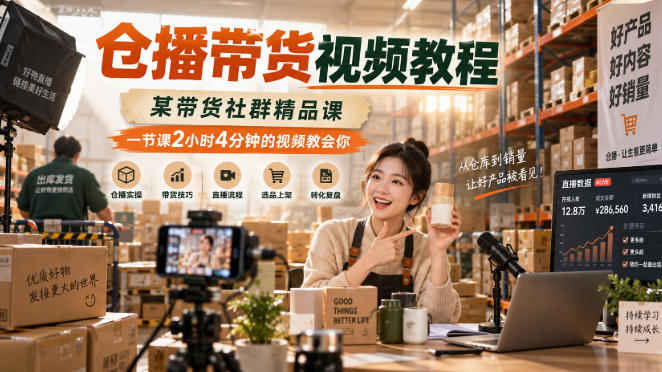 仓播带货视频教程,某带货社群精品课,一节课2小时4分钟的视频教会你|副业联盟