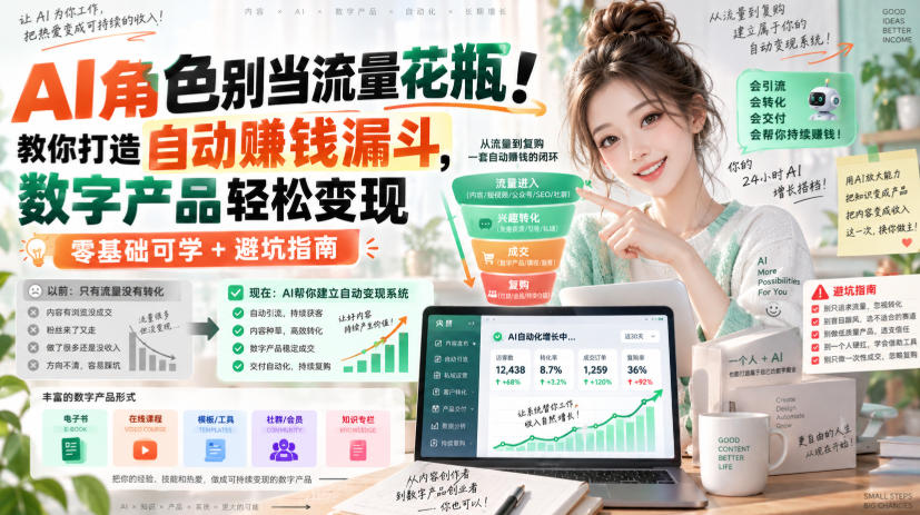 AI角色别当流量花瓶!教你打造自动賺钱漏斗,数字产品轻松变现(零基础可学+避坑指南)【原创双语字幕】|副业联盟