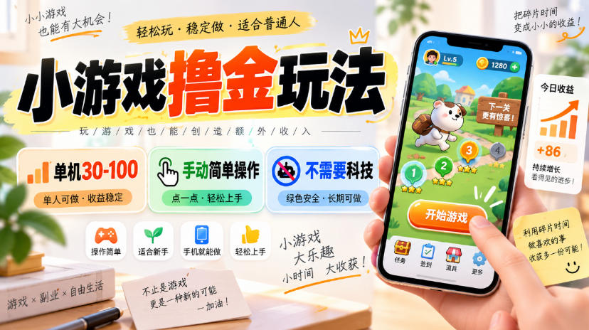 小游戏撸金玩法,单机30-100,手动简单操作,不需要科技|副业联盟
