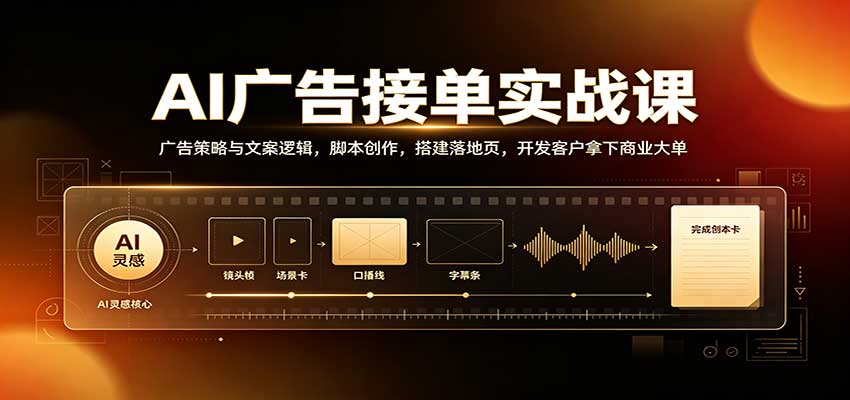 AI广告接单实战:广告策略与文案逻辑,脚本创作,搭建落地页,开发客户拿下商业大单|副业联盟