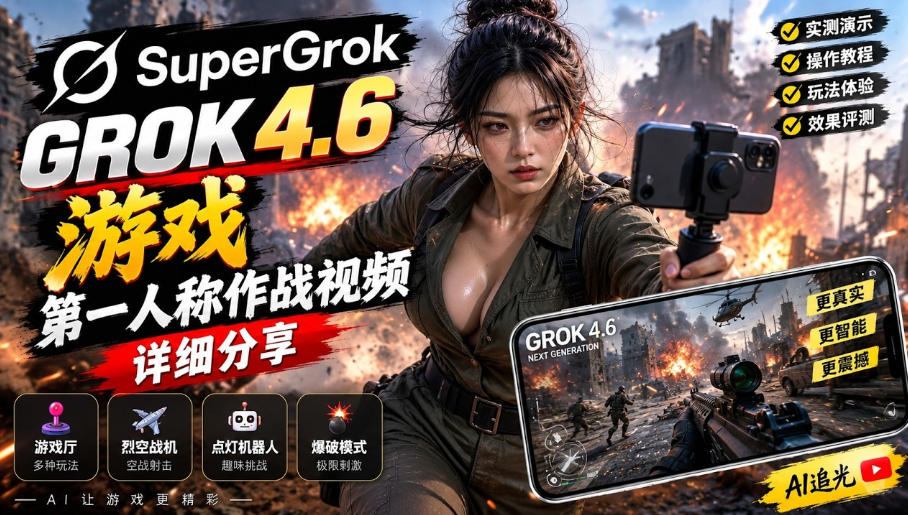 Grok 4.6也能做游戏?第一人称作战视频实测|玩法详细讲解|副业联盟