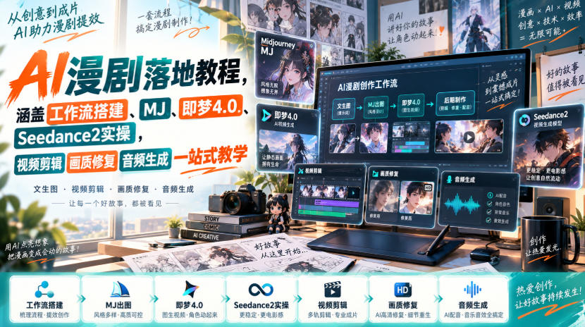 AI漫剧落地教程，涵盖工作流搭建、MJ、即梦4.0、Seedance2实操，视频剪辑画质修复音频生成一站式教学 - 副业联盟|副业联盟