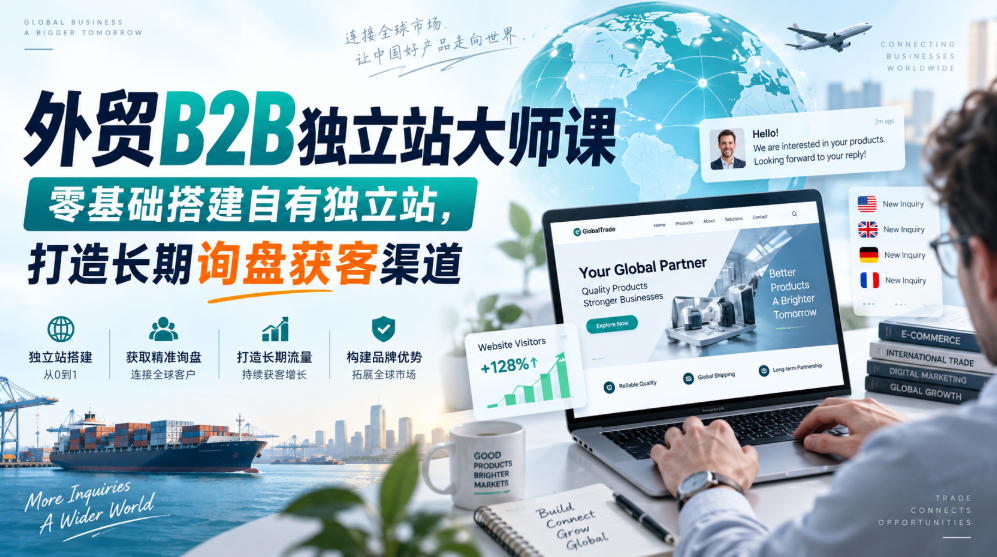 外贸B2B独立站大师课,零基础搭建自有独立站,打造长期询盘获客渠道|副业联盟