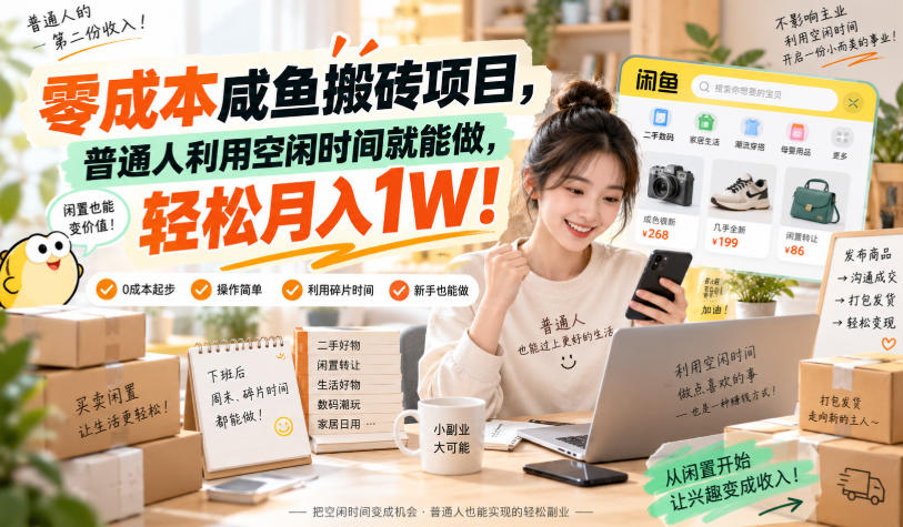 零成本咸鱼搬砖项目，普通人利用空闲时间就能做，轻松月入1W！【揭秘】 - 副业联盟|副业联盟