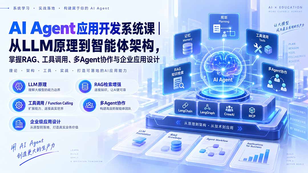 AI Agent应用开发系统课-179节｜从LLM原理到智能体架构，掌握RAG、工具调用、多Agent协作与企业应用设计 - 副业联盟|副业联盟