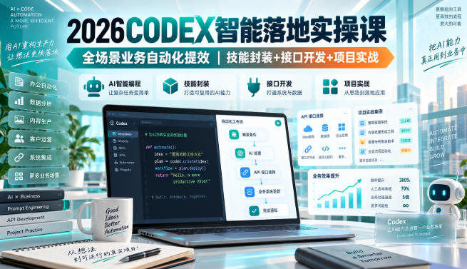 2026Codex智能落地实操课,全场景业务自动化提效,技能封装+接口开发+项目实战|副业联盟