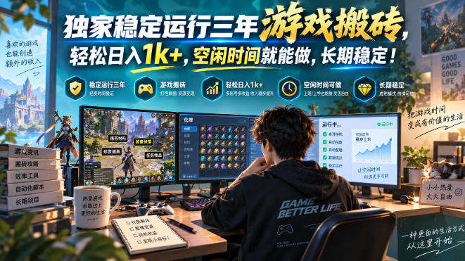 独家稳定运行三年游戏搬砖,轻松日入1k+,空闲时间就能做,长期稳定!【揭秘】|副业联盟