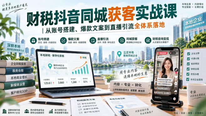 财税抖音同城获客实战课|从账号搭建、爆款文案到直播引流全体系落地|副业联盟