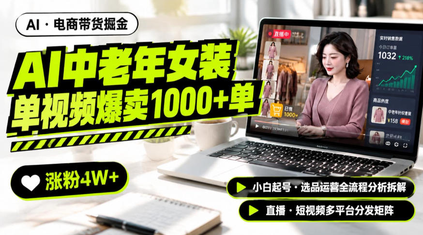 AI中老年服装带货赛道新玩法，一个视频卖出1000多单涨粉4W+，小白起号选品运营全流程分析拆解 - 副业联盟|副业联盟