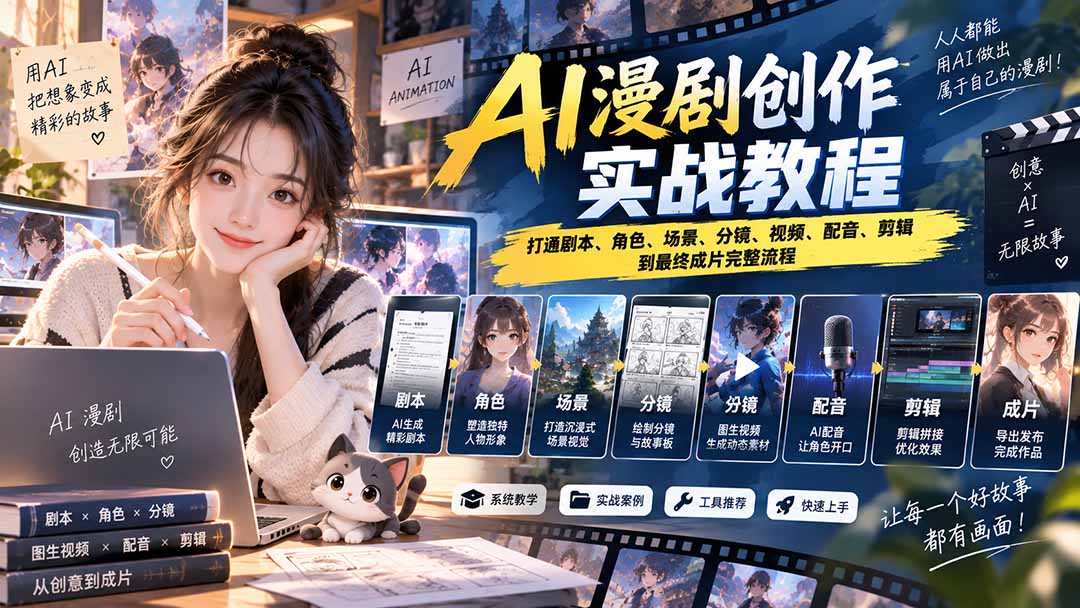 2026 AI漫剧创作实战教程:打通剧本、角色、场景、分镜、视频、配音、剪辑到最终成片完整流程|副业联盟